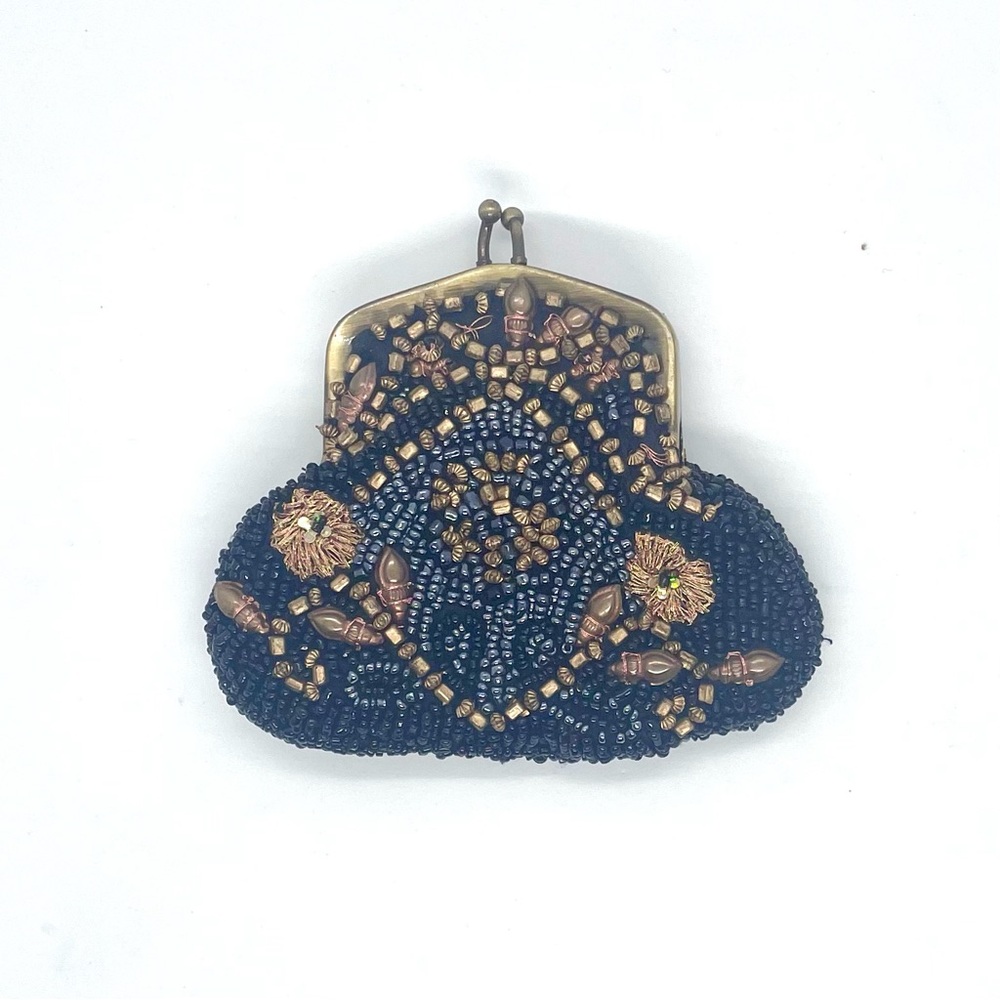 Elegant Beaded Mini Bag - Black and Gold